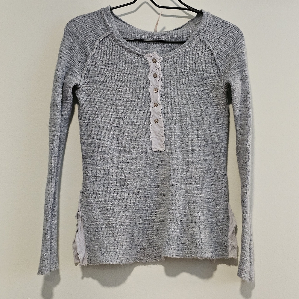 Women's Free People Storm Blue Mountain Song Henley Stretch Knit Top, S/XS